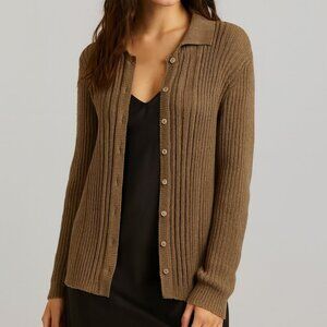 Vintage Crochet Chunky Knit Women Cardigan Size S Brown Button Up Cottage Preppy